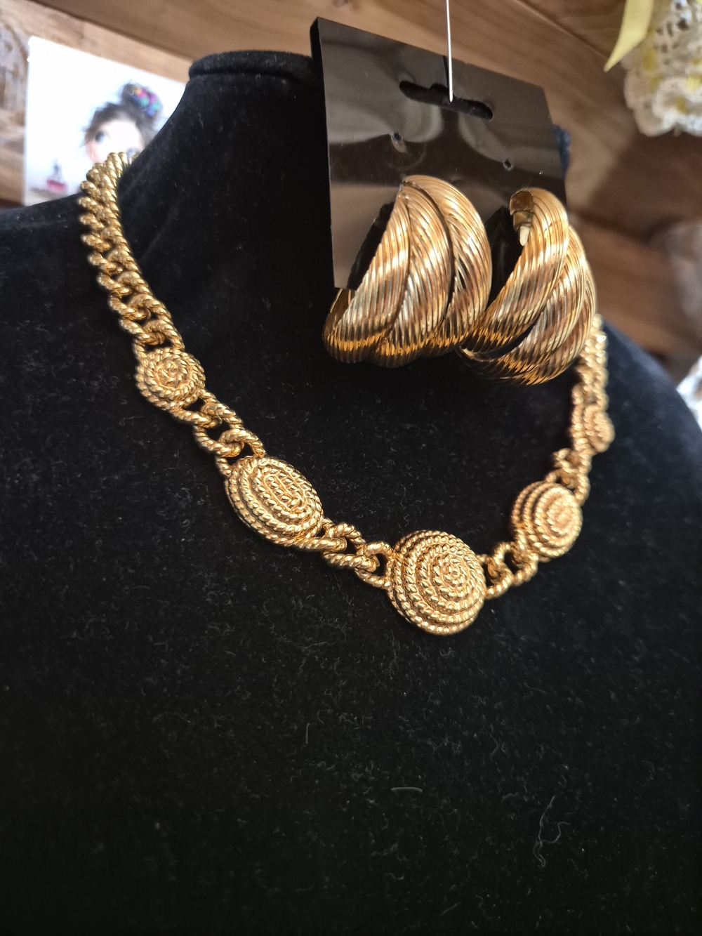 Monet Gold-Tone Rope Medallion Necklace with Matching Hoop Earrings